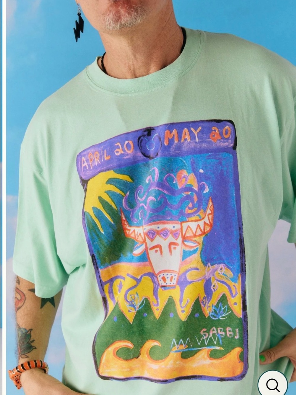 Free People Mint Green Graphic Tee with Multicolor Zodiac Print